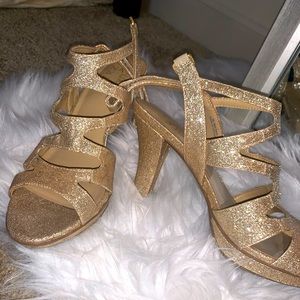 Sparkly gold strappy heels